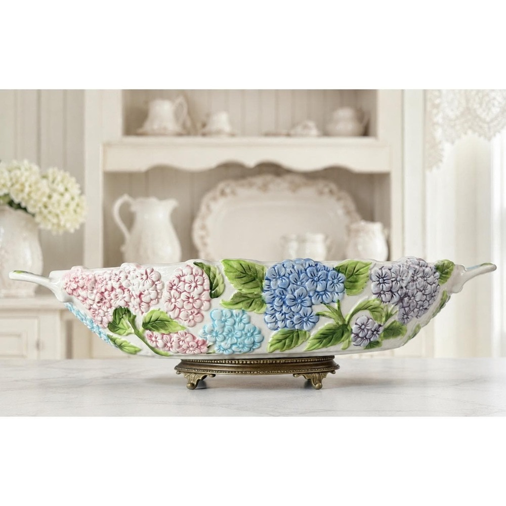 Temptations Embossed Figural Florals Hydrangea 17" Serving Dish Flowers